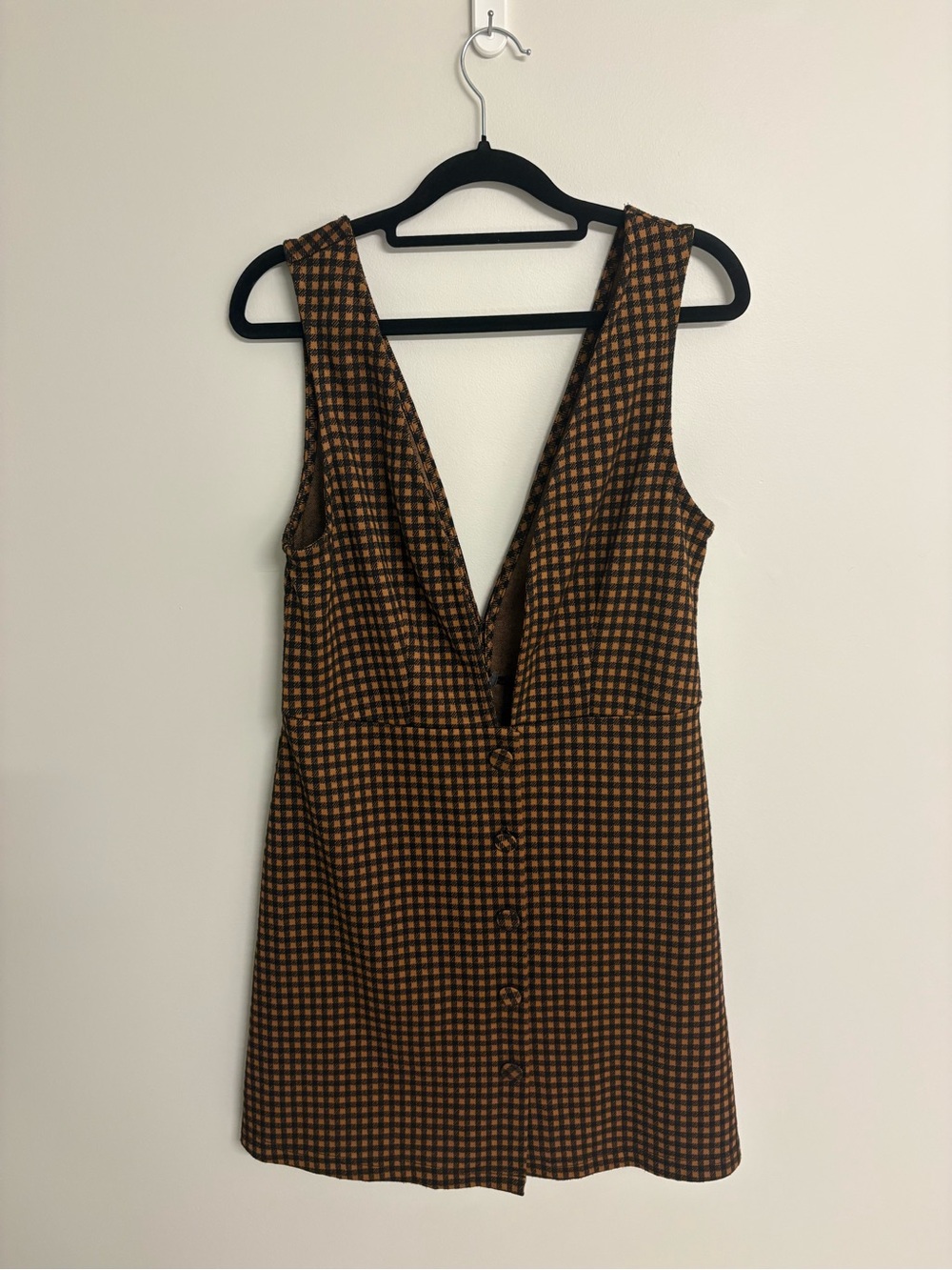 Primark Brown Gingham Button-Front V-Neck Dress
